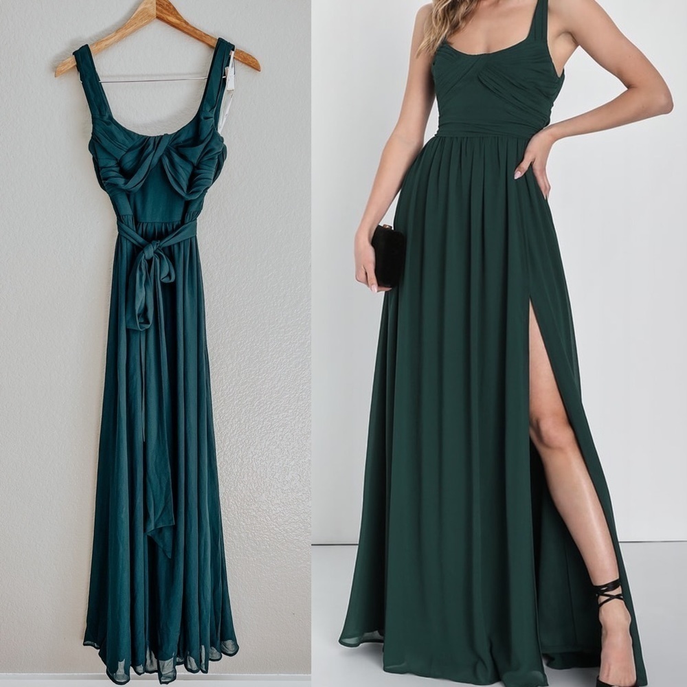 Emerald Green Pleated Maxi Dress S NWOT